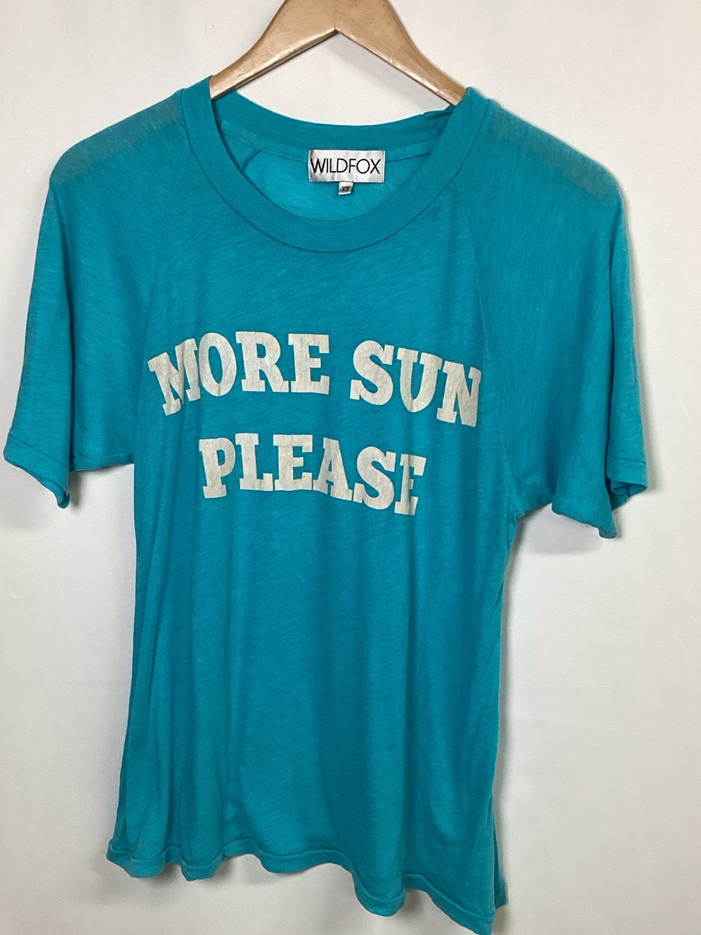 WILDFOX “MORE SUN PLEASE” Teal Blue T-Shirt Size XS